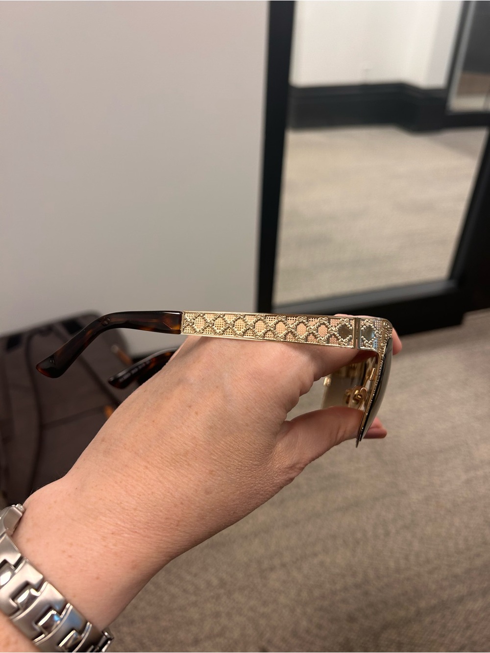 Gucci Gold and Brown Women's Sunglasses - Picture 5 of 5
